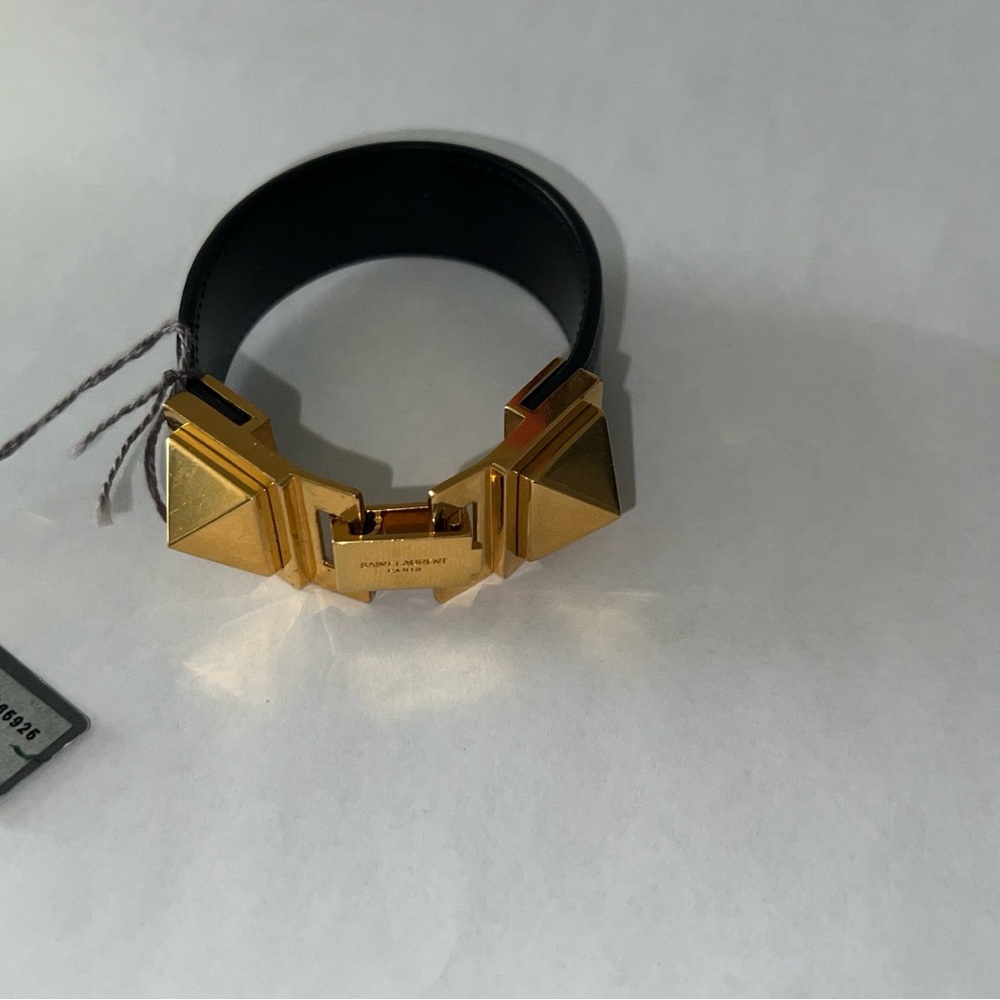 Saint Laurent Paris Bracelet 340571 Black Gold Hardware Leather Metal Bracelet